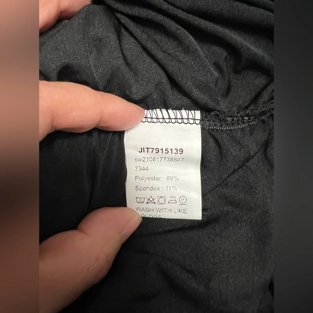 SHEIN Plunging V-Neck Black Long Sleeve Ruched Midi Dress - Picture 6 of 7